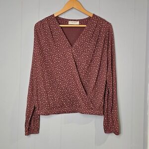 Lucky Brand Women's‎ Burgundy Floral Wrap Long Sleeve V Neck Blouse Top M
